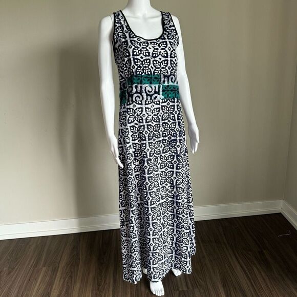 VTG Turquoise & Blue Batik Butterfly Print Maxi Dress - Picture 1 of 7